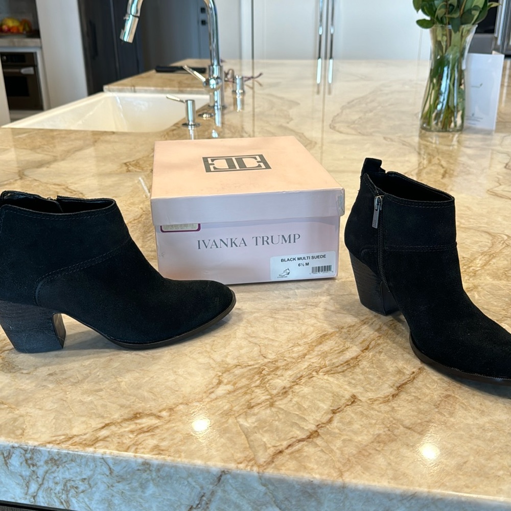 Ivanka,l Trump black suede booties size 6 1/2